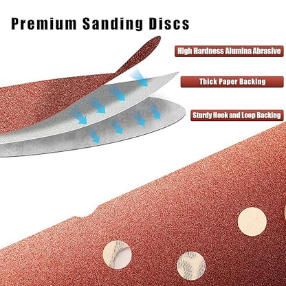 180 Grit 5 Inch Sanding Discs Hook and Loop Sandpaper, 150 PCS 8 Hole Adhesive Medium Grit Sand Paper for Random Orbital Sander