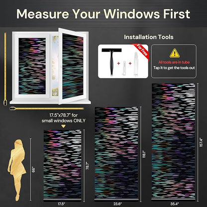 rabbitgoo Window Privacy Film, Total Blackout Window Film, Stained Glass Heat Control Glass Thermal Sticker, Room Darkening Door Cover, Anti-UV Privacy Cling with Installation Tools, 35.4" x 157.4"