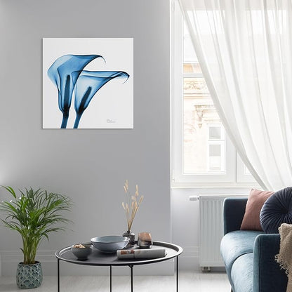 Empire Art Direct Frameless Free Floating Tempered Glass Panel Graphic Wall Art Ready to Hang, 24" x 24", Indigo Calla Lililes, Blue Flower