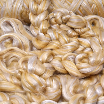 Merino Silk Luxe Tonal Designer Blend. Superfine Merino, Mulberry Silk, Tussah Silk. Top Roving for Spinning or Felting. Champagne Bliss 4oz
