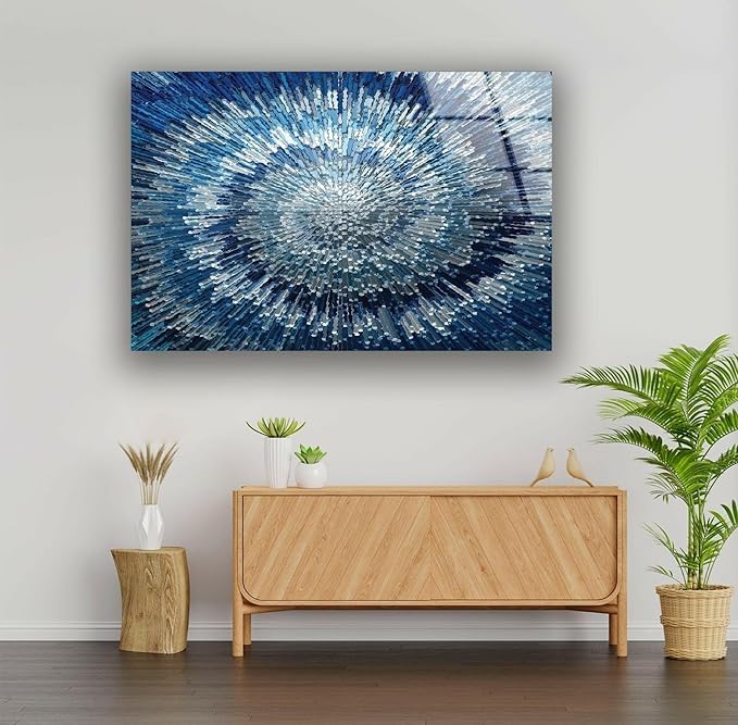 My Photostation.com Round 24'' Abstract Blue Textured Glass Wall ArtTempered Glass Printing Wall Decor Large Wall Art Wall Hangings