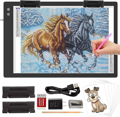 Rechargeable A2 Light Box (23.7"x15.8"), 3-Color Light LED Light Pad for Tracing, Large Diamond Painting Light Board, 6 Levels/Stepless Dimming Light Table for Drawing, Sketching, Animation