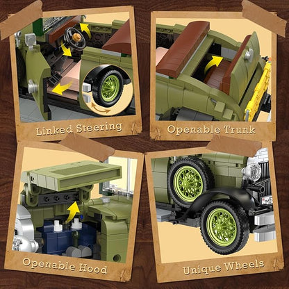 JMBricklayer Vintage Cars Building Sets for Adults with Lights 50001, Classic Retro Model Car Kits, Antique Cars Collectible Display Decorations, Building Toys Gifts for Men Women Boys Girls(1297 PCS)