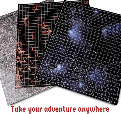 Hexers Role-Playing Game Board Mat, Square Grid Terrains, 8 Different terrains, Compatible with Dungeons and Dragons DND Pathfinder RPG, 27 on 23 inches, 1 inch Squares, Foldable & Dry Erase