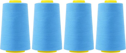 Mandala Crafts 4 Pack of Serger Threads Cones Spools - 40S/2 24000 Yards Polyester Sky Blue Threads for Sergers Machine and Overlock Quilting Sewing Machine