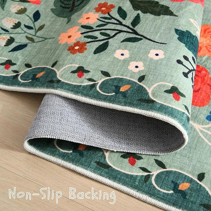 Rugcomf Area Rugs 9x12 Living Room Clearance Washable Boho Rug Non Slip Floral Vintage Low Pile Large Rug for Living Room, Bedroom, Farmhouse, Dining Room, Kids Playroom(Green)