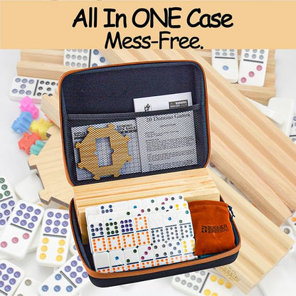 Bucher&Rossini Dominoes Set Double 12 with 4 Racks for Adults Kids, Mexican Train Dominoes Set Double 12, Mexican Train Dominoes (Double 12)