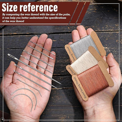 Upholstery Repair Kit, Thread Repair Sewing Kit and Upholstery Needle, 3 Colors 0.55mm Waxed Thread with 8 Pcs Heavy Duty Leather Needles for Hand Stitching, Canvas & Quilting