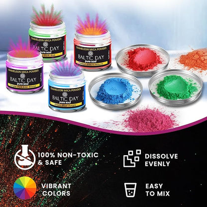 Chameleon Mica Powder, 28 Jars of Color Shift Mica Powder Set - Color Shifting Mica for Epoxy Resin, Tumbler - Chrome Pigment for Nails, Painting, Slime - Chameleon Pigment - Holographic Mica Powder