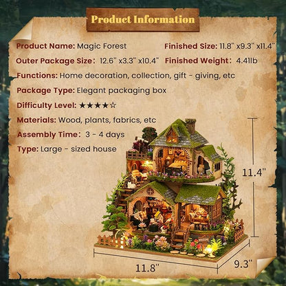 Miniature House Kit, 3D Wooden Puzzles for Adults, DIY Miniature Kit, Dollhouse Kit, Mini House Building Kit, Doll House Kits for Adults Teen to Build (Forest Adventure)