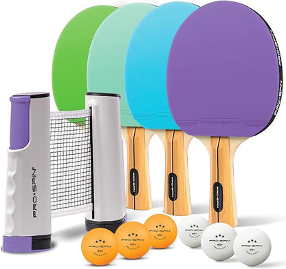 PRO SPIN All-in-One Ping Pong Set - Retractable Ping Pong Net for Any Table (72"), Ping Pong Paddles and Balls, Storage Case - Portable Table Tennis Family Games, Gifts for Boys & Girls
