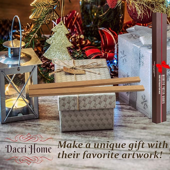 DACRI HOME Magnetic Poster Hanger Frame - Teak Wood, 12 inch Sturdy Magnetic Frame with Strong Magnets for Hanging Posters, Pictures, Scroll Wall Art, 12x16 12x18 12x24, Natural Wood