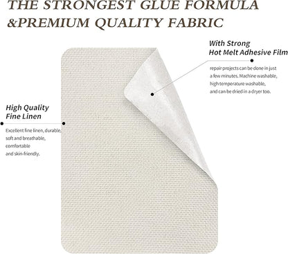 KING MOUNTAIN Linen Fabric Iron-on Repair Patch, Inside&Outside Fabric Repair Patch, 3"x60" with Backing Glue Linen Repair Decorative Patch kit (Off-White)