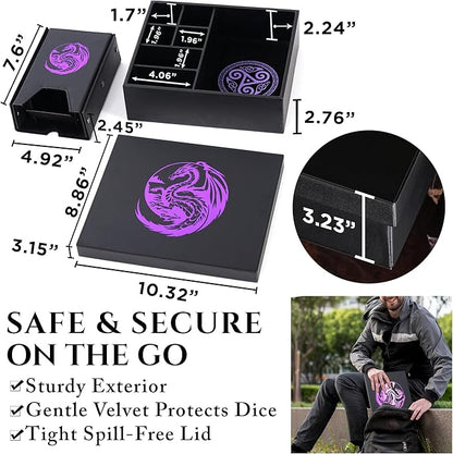 Soar Forge Dice Tray and Dice Tower for DND - All-in-One Tray, Storage & Large Tower for Random Rolls - Stores Dice for D&D, Mini's etc, Perfect RPG Gift Accessories (Purple Dragon)