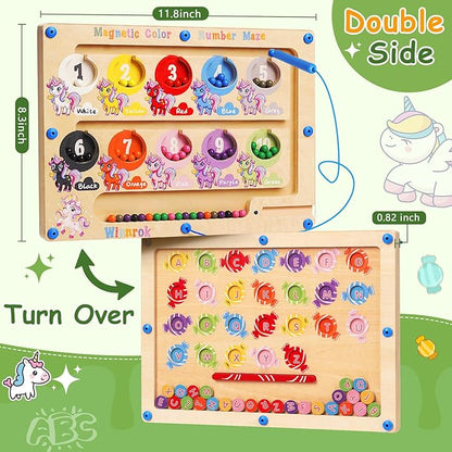 2 in 1 Double Side Magnetic Color and Number Maze, Alphabet Board Aged 1-3 Unicorn Toys, Montessori Magnet Puzzle Learning Counting Matching Gifts for Toddlers Kids Girls Boys 3 4 5 Year Old Christmas