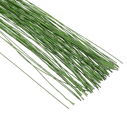 PATIKIL 30 Gauge 16" Floral Stem Wire, 100 Pcs Paper Wrapped Iron Artificial Flower Stem Accessories for DIY Bouquet Stem and Craft Decoration, Light Green