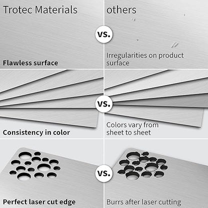 Trotec | Metallic Looking Acrylic Sheet | 12"x12"x1/16, 8 Pcs | Brushed Aluminum/Black | Metallic Finish - Scratch Resistant for Laser Engraving & Cutting,Printing,Glowforge,Name Plate | USA Made