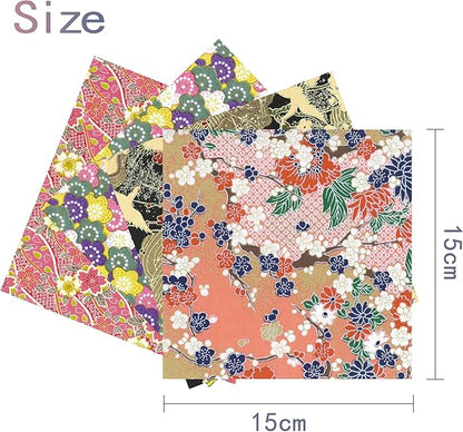 Origami Paper Kit 50 Sheets 6 Inch Square Double Sided Color 10 Vivid Sakura Washi Chiyo Colors for Hand Crafts Origami Paper Arts Creativity.Cherry Blossoms