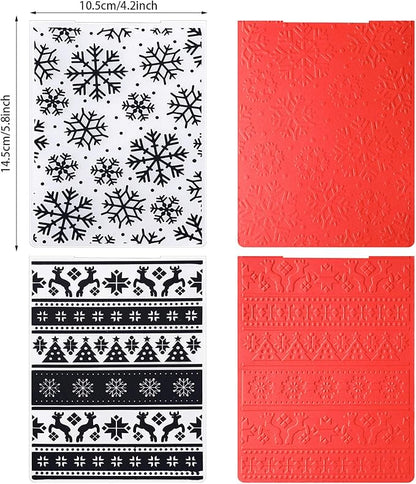 4 Pieces Christmas Plastic Embossing Folder Christmas Embossing Template Snowflake Bells Pattern Scrapbooking Embossing for Christmas Craft Cards Decorations