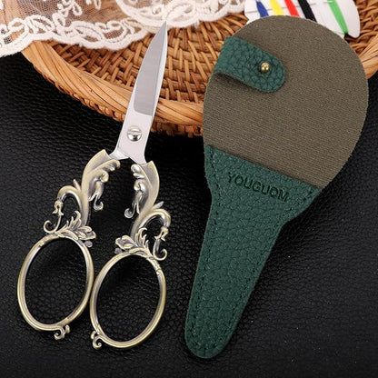 Sewing Craft Scissors, Multipurpose Sharp Scissors with Sheath for Art Home School Paper Thread Cutting Scissor, 5.3in Bronze Big Handles