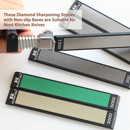 RUIXIN PRO 8 Pcs Diamond Knife Sharpening Stones for RUIXIN PRO RX-008 RX-009 Knife Sharpener Fixed - Angle Kit, Professional Whetstone Set With Base: 200/400/800/1200/3000/5000/7500/10000 Grit