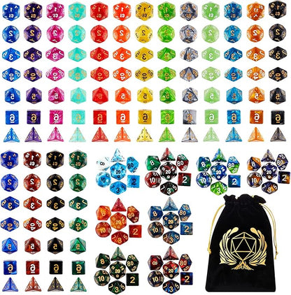 Coyeekn DND Dice Set, 25 x 7 (175 Pieces) Polyhedron Dice 25 Colors Dice for Dungeons and Dragons Tabletop Role-Playing Games with 1 Large Flannel Bag