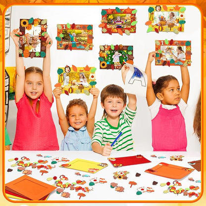 Ferraycle 232 Pcs Fall DIY Picture Frames Craft Kit Thanksgiving Felt Photo Frames with Leaves Pumpkin Harvest Crafts with Foam Stickers for Autumn Party Favor(Multi Color,Classical)