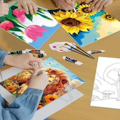Cholemy 36 Pcs Paint and Sip Kit for Adults 8''x10'' Pre Drawn Canvas for Painting DIY Afro Acrylic Painting Kit Wood Easel Brushes Date Night Bulk for Christmas Party Gifts(Plants Animals)