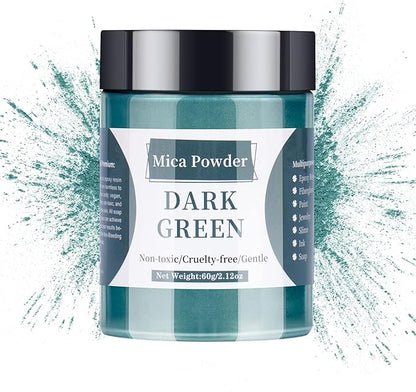 Mica Powder - 60g Mica Powder for Epoxy Resin - Pearl Pigment Powder Dye for Resin/Eye Shadow/Soap Making/Nails/Bath Bombs etc. (Dark Green)