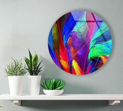 My Photostation.com 24''(60cm) Diameter Neon Colors Abstract Round Glass Wall Art Tempered Glass Printing Wall Decor Large Wall Art Wall Hangings