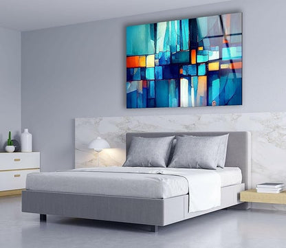 My Photostation.com 43Wx27H'' Blue Vibrant Stained Glass Wall ArtTempered Glass Printing Wall Decor Large Wall Art Wall Hangings