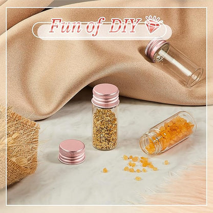 100 Pcs Small Clear Vials Spice Mini Jars with Lids Mini Glass Bottles with Screw Aluminum Metal Caps Tiny Jars Sample Containers for Powder Cream Cosmetic Jewelry Wedding (10 ml,Rose Gold)