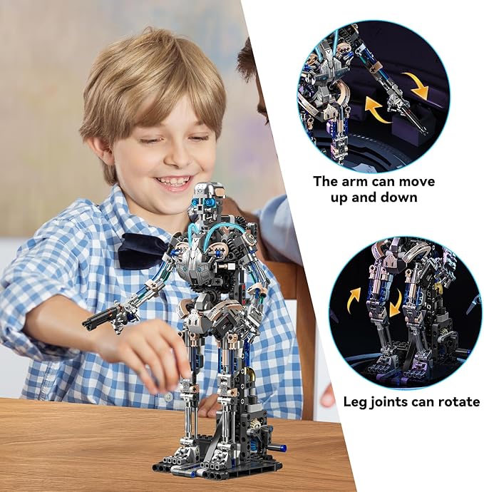 Mechanical Robot Model Set for Adults, Multi-Jointed Movement with Ice Blue Accents, Mechanical Programming with Display Stand, Favorite Gift for Adults Teens Age 13+（692 PCS(Robot)