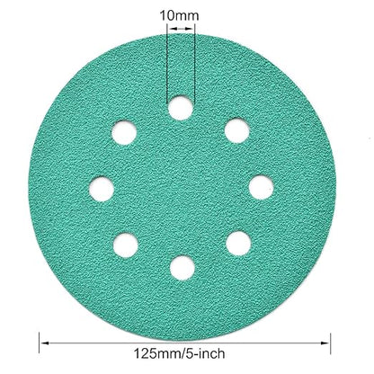 5-Inch 8-Hole Wet Dry Sanding Discs 60 Grit, Polyester Film Backed Heavy-Duty Hook and Loop Sandpaper for Random Orbital Sander, 50-Pack