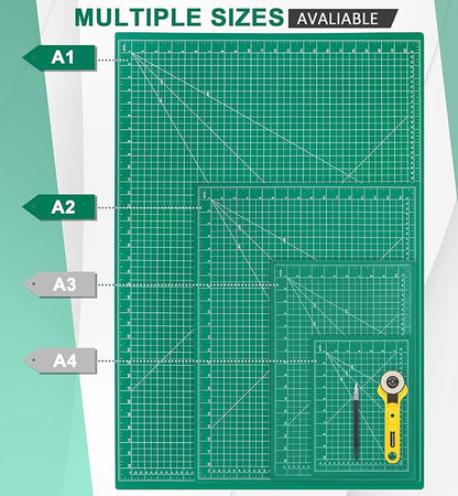Self Healing Cutting Mat, Density-upgraded 18inch x 12inch Sewing Mat for Crafts, 5-Ply Rotary Cutting Board Double-sided for Cutting Quilting Modeling Projects, Green