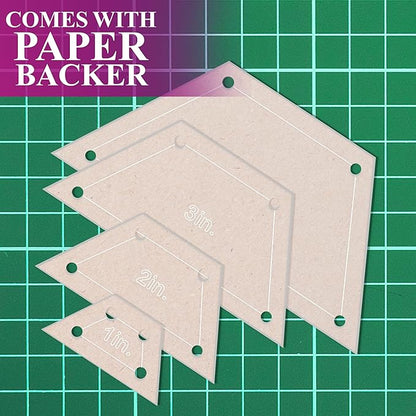Quilting Acrylic Template Set | Precision Tools for Quilting Enthusiasts | Half Hexagon Design | Includes Sizes 4", 3", 2", 1" | 1/8 Clear Acrylic | 1/4" Seam Allowance for Accuracy