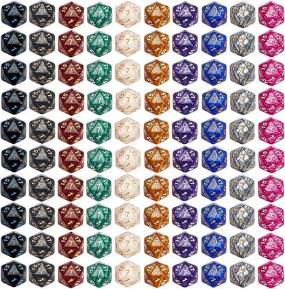 CiaraQ DND Polyhedral Dice (100pcs) with A Dice Bag Compatible with Dungeons and Dragons DND RPG MTG Role Playing Table Games (D20 dice, 10 colors-100 pcs)
