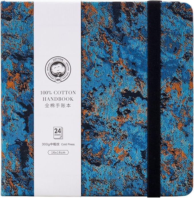 Lightwish Square Watercolor Journal,100% Cotton,300gsm/140lb,Acid-Free,24 Sheets Cold Press Watecolor Sketchbook for Artists Adults Students,6.29 * 6.29 Inches(Blue Starry Sky)