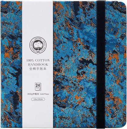 Lightwish Square Watercolor Journal,100% Cotton,300gsm/140lb,Acid-Free,24 Sheets Cold Press Watecolor Sketchbook for Artists Adults Students,6.29 * 6.29 Inches(Blue Starry Sky)