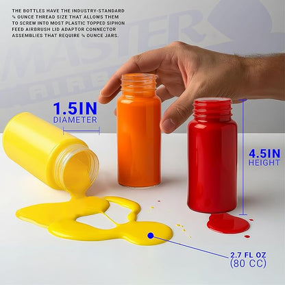 Master Airbrush (Pack of 10 TB-009 Empty 3.4-Ounce (100cc) Plastic Jar Bottles with 30° Down Angle Adaptor Lid Assembly - Fits Dual-Action Siphon Feed Airbrushes, Use with Master Badger Paasche Iwata