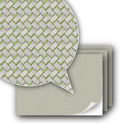 3 Sheets Self-Adhesive Decorative Film Paving Stones and Surfaces for Model Making in Scale 1:87 Scale H0 (UK: 3.5 mm Scale) (Paving Stones with Moss)