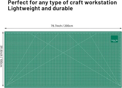 Headley Tools 39.4'' X 78.7'' Thickened Self Healing Cutting Mat, Rotary Cutting Sewing Mat for Crafts, Durable 5-Ply Table Cutting Board for Fabric Quilting Leather Hobby Project, Green