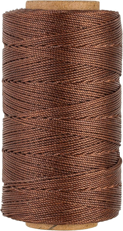 Bonded 0.8mm Round Waxed Polyester Cord, 3-ply Wax Coated Thread, 197 Yards Stiff String for Heavy Duty Fabric, Leather Sewing, Book Binding, Upholstery Repair, and Macrame Jewelry - Deep Coffee