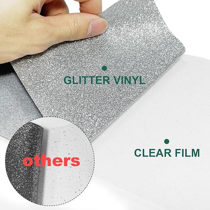 Silver Glitter HTV Heat Transfer Vinyl Rolls- 10" x 8ft. Glitter HTV Silver for Shirts. Iron on Vinyl and Heat Transfer Vinyl for All Cutters Machines. Easy to Cut & Weed Heat Vinyl Designs