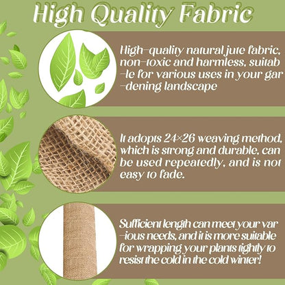 Buryeah Burlap Fabrics Roll Natural Jute Burlap Tree Wraps Protector Winter Frost Plant Blankets Cloth Weed Barrier Fabric Garden Plants for Winter Outdoor Trees Shrubs Party (60 Inch X 200 ft)