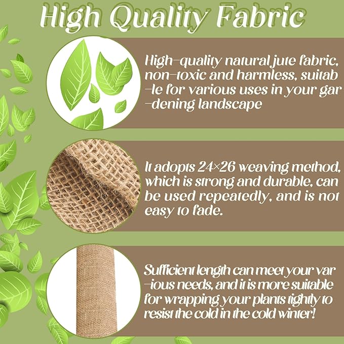 Buryeah 72 Inch x 33 ft Burlap Fabrics Roll Natural Jute Burlap Tree Wraps Protector Winter Frost Plant Blankets Cloth Weed Barrier Fabric Garden Plants for Winter Outdoor Trees Shrubs Party