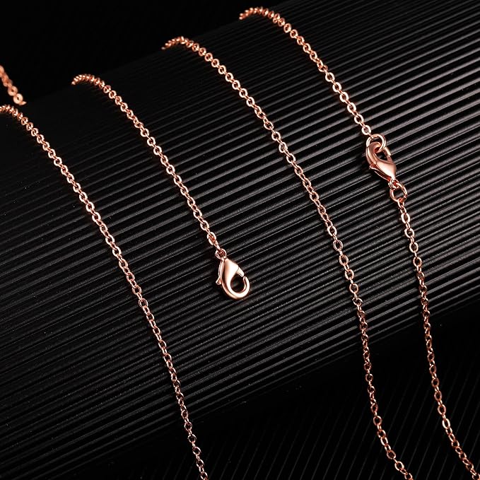 ALEXCRAFT 12PCS Rose Gold Plated Solid Brass Chians Hypoallergenic Flat Cable Chain Link Bulk for Jewelry Making (18"(2MM))