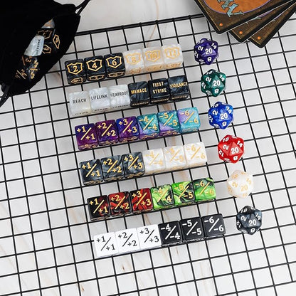 78 Pieces MTG Dice Counters Bulk Life Keyword Counter Dice Set Plus 1/+1 Buff Ability Tokens for MTG, TCG, Cards Gaming Accessories