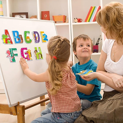 26 Magnetic Alphabet, Uppercase Letters with Adorable Zoo Animal Alphabet ABC Fridge Magnets Educational Spelling Learning Games Toys Set for Kids, Toddlers 3 4 5 Years Old