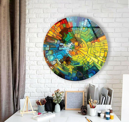 My Photostation.com 10''(25cm) Diameter Stained Yellow Round Glass Wall Art Tempered Glass Printing Wall Decor Large Wall Art Wall Hangings